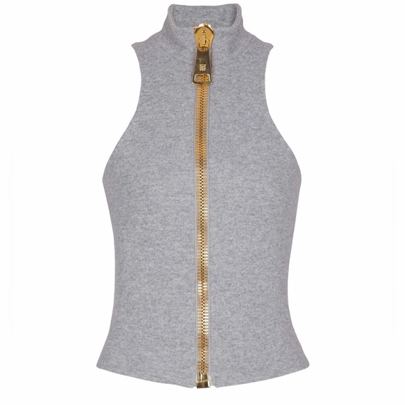 Balmainmock-neck zip-front top